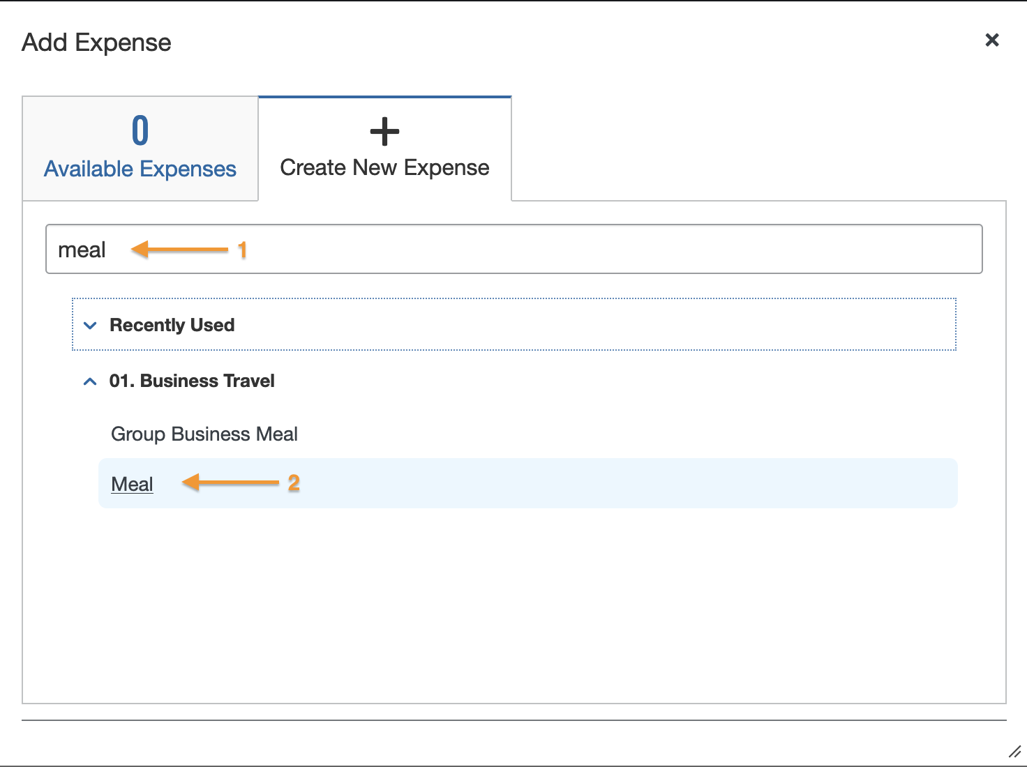 Select expense type